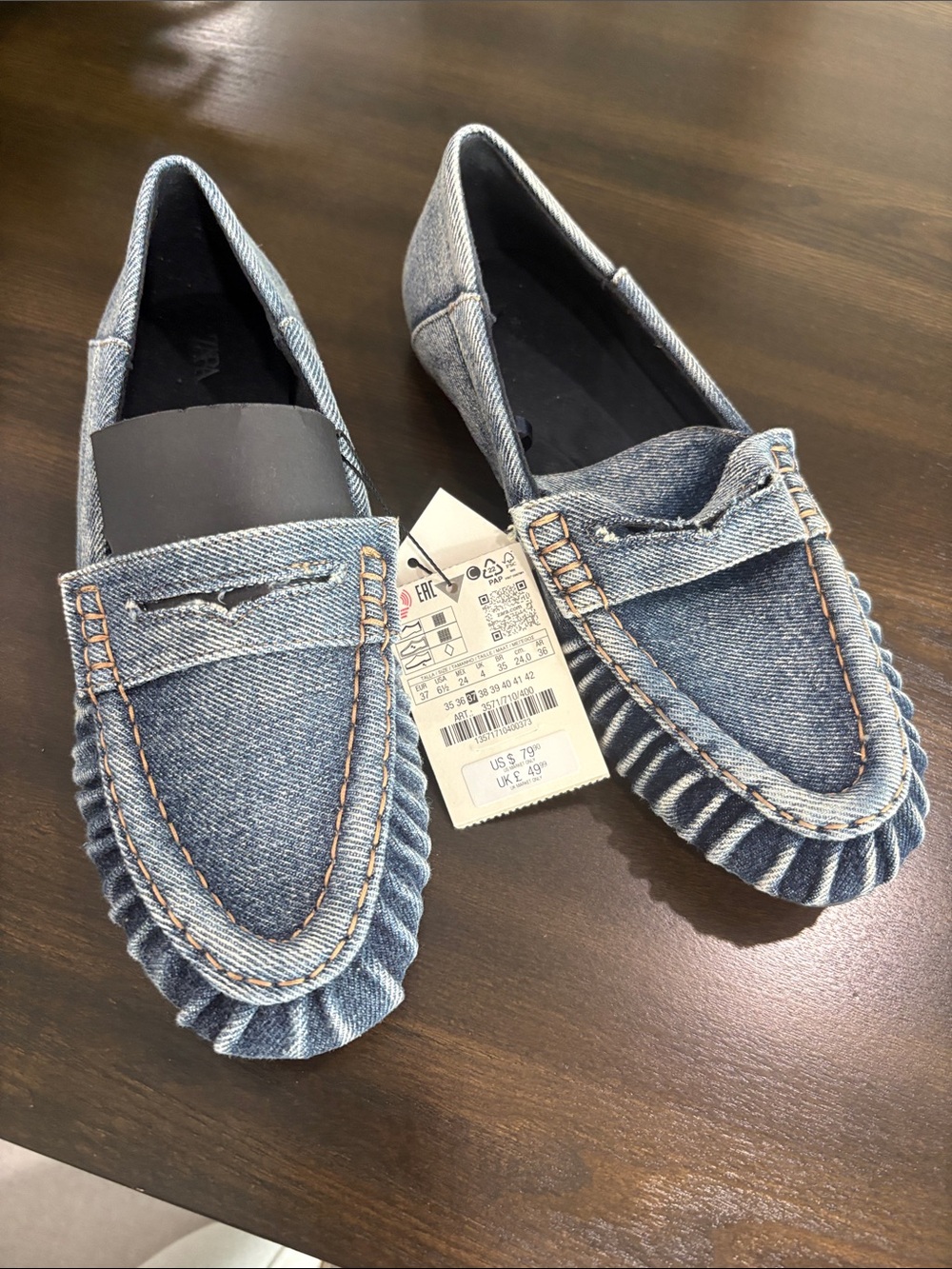 Zara Light Blue Denim Moccasin Flats